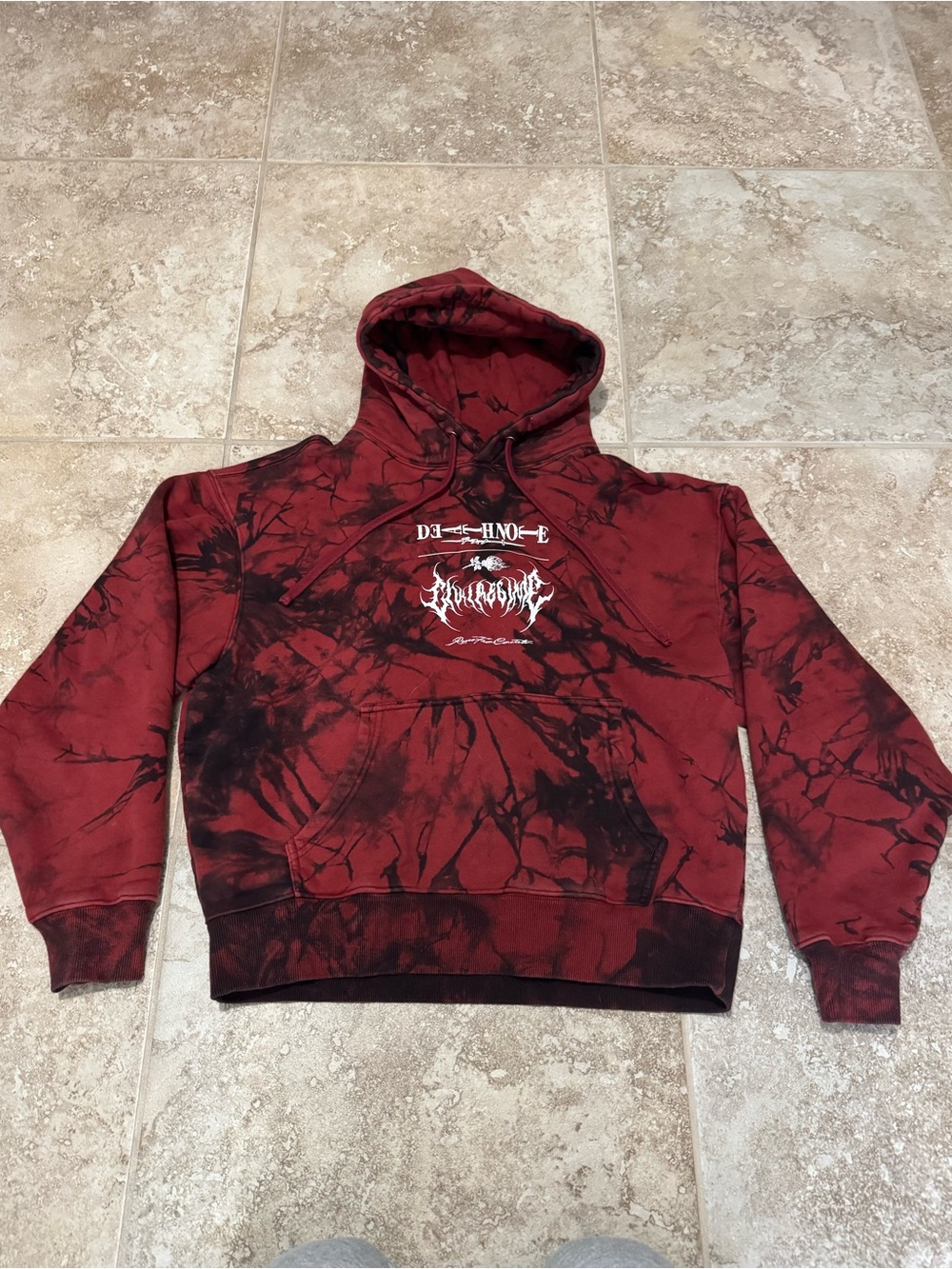 Men's Red and Black Tie-Dye Crewneck Hoodie with Graphic Print